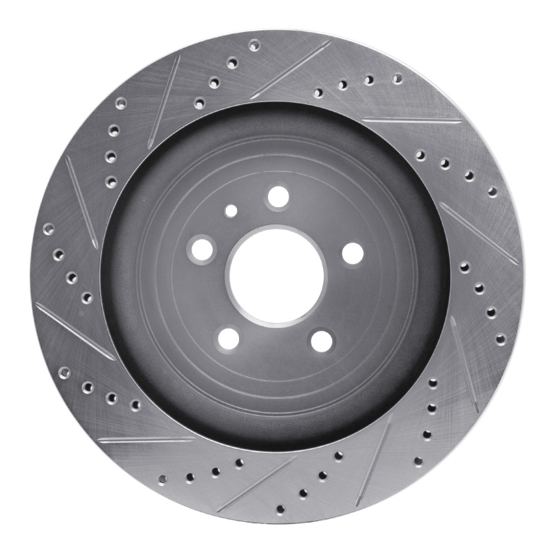 Ford Police Interceptor Sedan Brake Rotor (1) - Rear Right - R1 Concepts - Drilled & Slotted - Silver - `13-`19